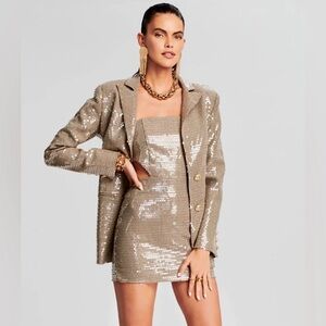 Retrofete Revolve Hadley Houndstooth Sequin Blazer Tan Brown XS NWT Sold Out